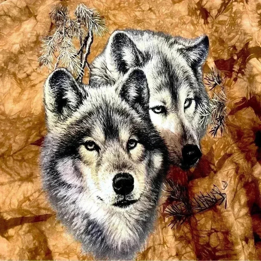 Vintage Liquid Blue Brown Tie Dye Wolf Graphic - Picture 3 of 5